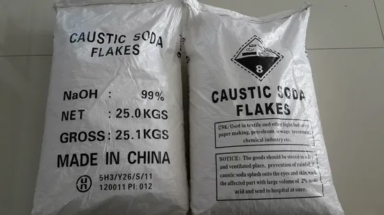 Fiocchi / perle di soda caustica 99% Min Naoh Fabbrica di scaglie di idrossido di sodio in Cina